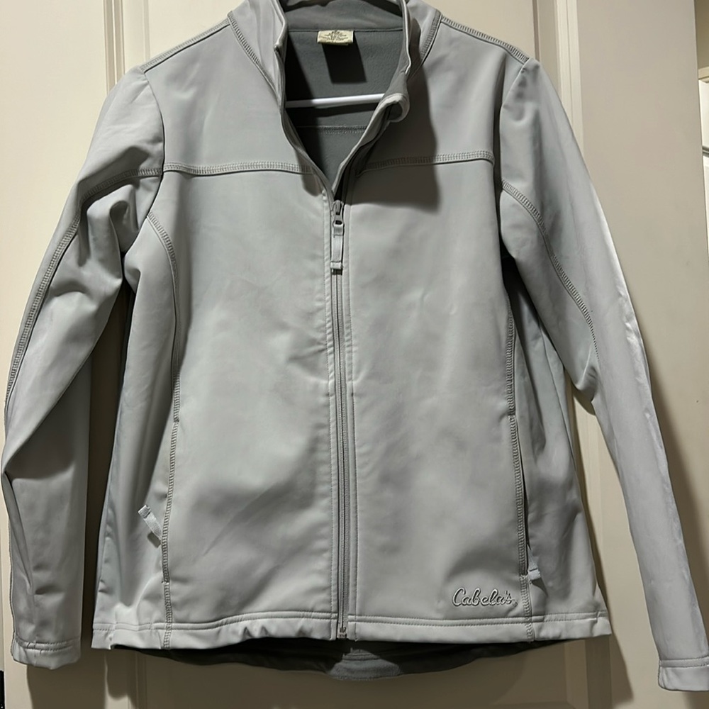 Cabela’s women zip up jacket fleece lined zipper pockets adjustable waist size M